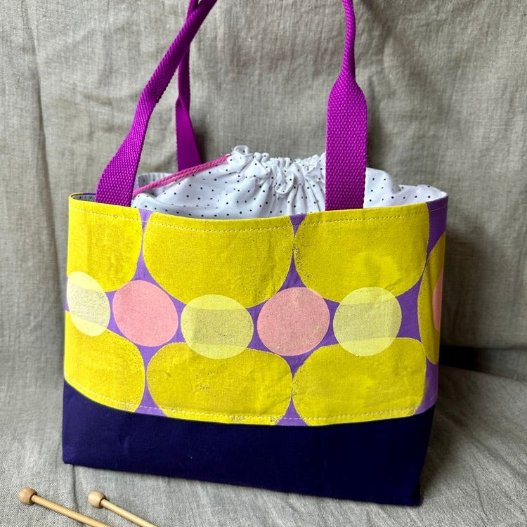 Drawstring  Tote - Purple and yellow shapes