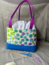 Load image into Gallery viewer, Drawstring  Tote - Green blue and purple bubbles
