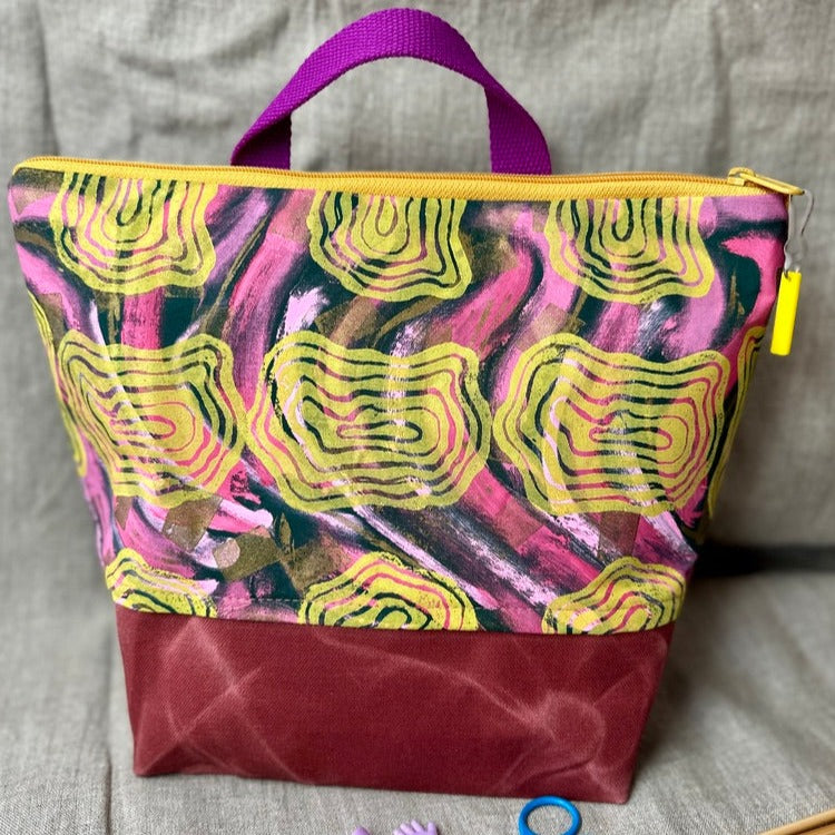 XL  Zipper project bag - Pink and mustard