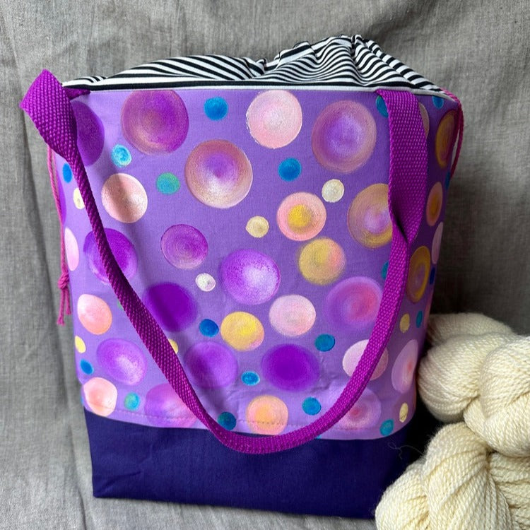 Large drawstring bag-Peach and purple bubbles