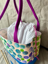 Load image into Gallery viewer, Drawstring  Tote - Green blue and purple bubbles
