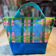 Load image into Gallery viewer, XL Zipper project bag - Hand Painted check pattern - Turqoise