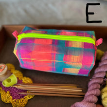 Load image into Gallery viewer, Hand painted plaid fabric pouch big enough for double pointed needles