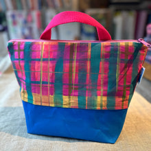 Load image into Gallery viewer, XL Zipper project bag - Hand Painted check pattern - pink and turqoise