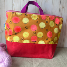 Load image into Gallery viewer, Purl- A sweater quantity project bag , Gold with neon dots
