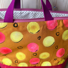 Load image into Gallery viewer, Purl- A sweater quantity project bag , Gold with neon dots