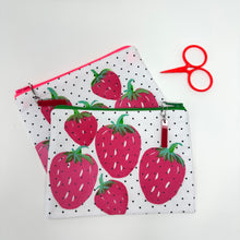 Load image into Gallery viewer, Notions Bag Zipper- FLAT Strawberries