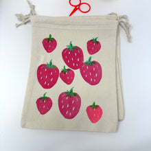 Load image into Gallery viewer, Small canvas drawstring bag- Strawberries