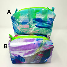 Load image into Gallery viewer, Mini Boxy bottom notions bags - Painted fabric- plaid - greens and purple