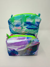 Load image into Gallery viewer, Mini Boxy bottom notions bags - Painted fabric- plaid - greens and purple