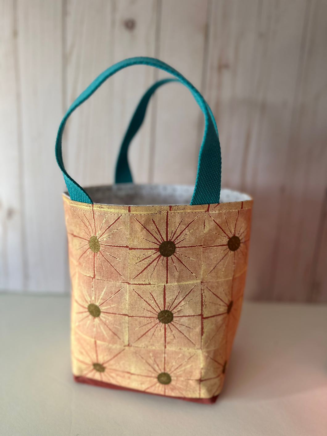 Small Tote - Pale buttery yellow with copper dots
