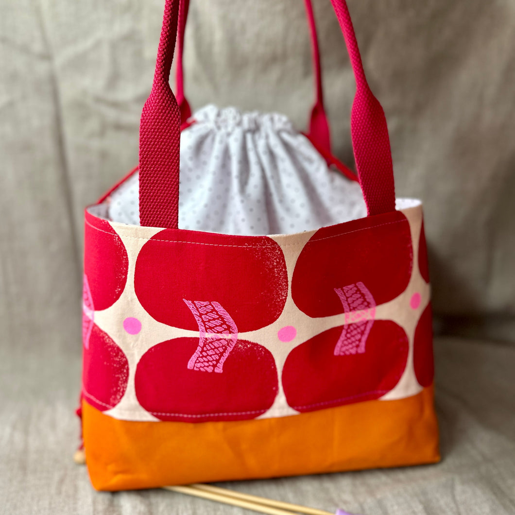 Drawstring  Tote - Bold red print