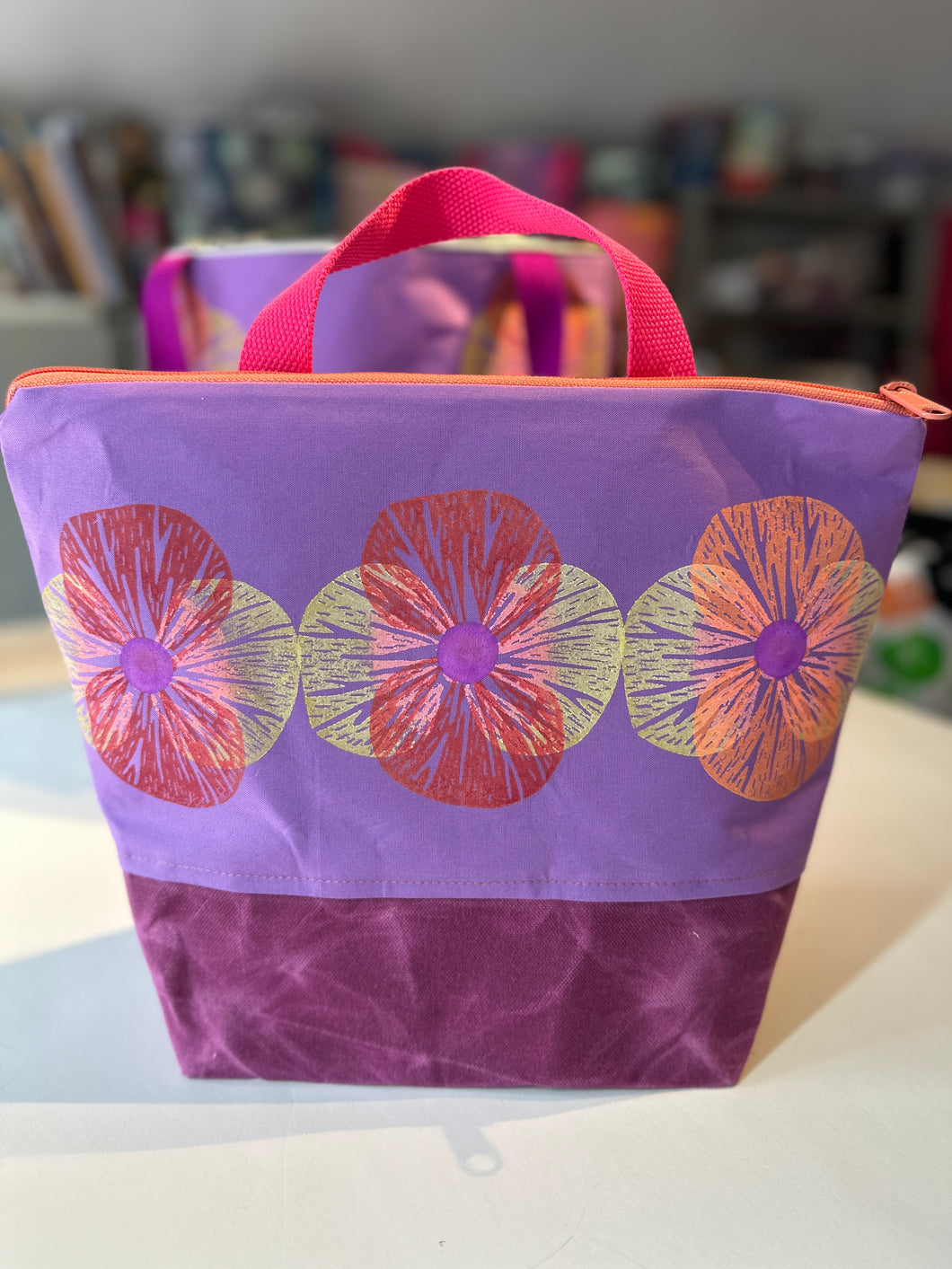 XL  Zipper project bag - Yellow and Orange Flowers