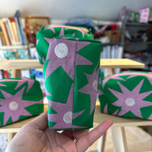 Load image into Gallery viewer, Mini boxy bottom notions bag - Green with pink stars
