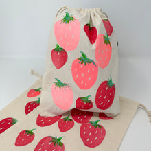 Load image into Gallery viewer, Small canvas drawstring bag- Strawberries
