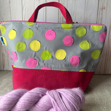 Load image into Gallery viewer, Purl- A sweater quantity project bag , Grey with neon dots
