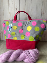 Load image into Gallery viewer, Purl- A sweater quantity project bag , Grey with neon dots
