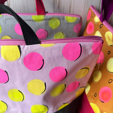 Load image into Gallery viewer, Purl- A sweater quantity project bag , Mauve with neon dots
