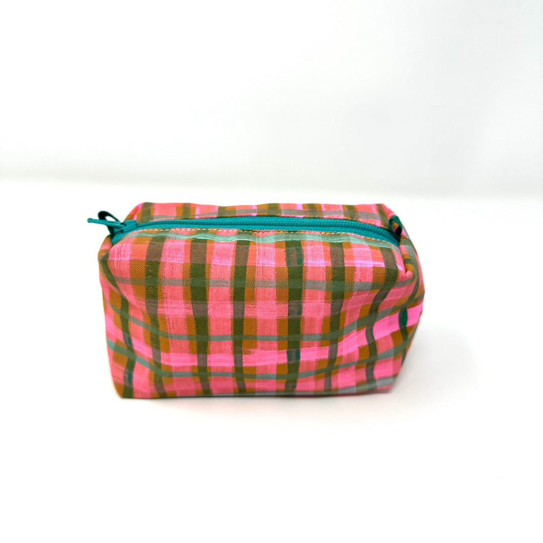 Mini boxy bottom notions bag - Plaid