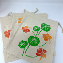 Load image into Gallery viewer, Small canvas drawstring bags, Nasturtiums
