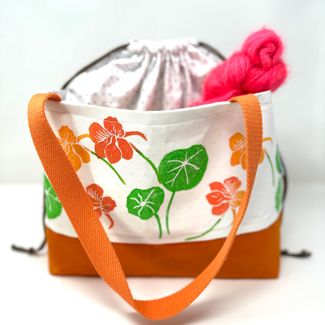 Drawstring tote - Nasturtiums