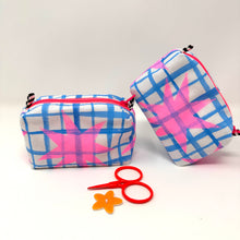 Load image into Gallery viewer, Mini boxy bottom notions bag - Pink stars and blue stripes
