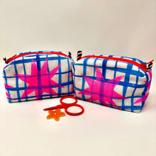Load image into Gallery viewer, Mini boxy bottom notions bag - Pink stars and blue stripes
