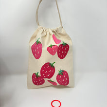 Load image into Gallery viewer, Small canvas drawstring bag- Strawberries
