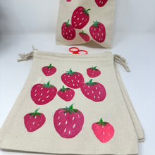 Load image into Gallery viewer, Small canvas drawstring bag- Strawberries
