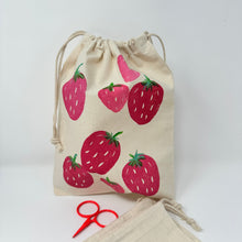 Load image into Gallery viewer, Small canvas drawstring bag- Strawberries
