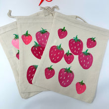 Load image into Gallery viewer, Small canvas drawstring bag- Strawberries
