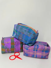 Load image into Gallery viewer, Mini Boxy bottom notions bags - Painted fabric- plaid blue and purple
