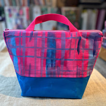 Load image into Gallery viewer, XL  Zipper project bag - Hand Painted check pattern - pink and turqoise
