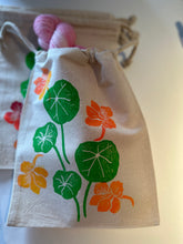 Load image into Gallery viewer, Small canvas drawstring bags, Nasturtiums
