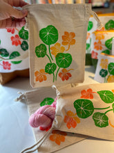 Load image into Gallery viewer, Small canvas drawstring bags, Nasturtiums
